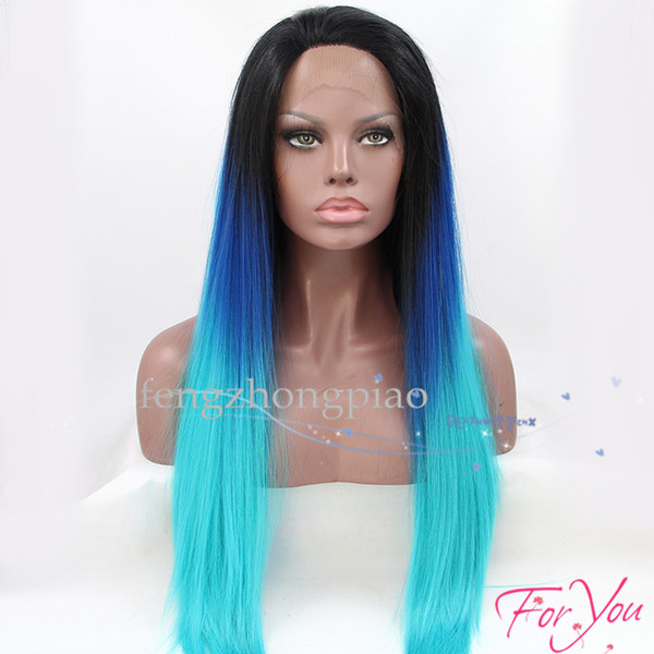 Synthetic Wigs Silky Straight Ombre /Blue /Green Hair Glueless Lace Wig Heat Resistant Synthetic Lace Front Wigs for Black Women Top Quality