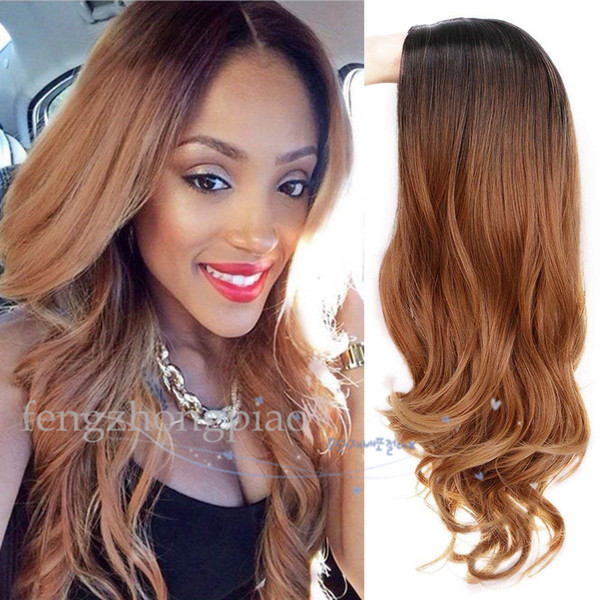 FZP New Stylish Lolita High Quality Ombre Brown Wigs Long Wavy Full Wigs Heat Resistant Best Silk Synthetic Party Wigs for Black Women