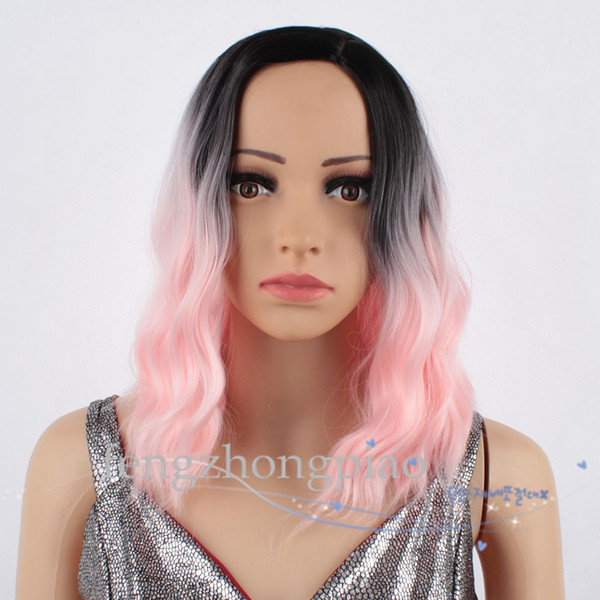 FZP T-Color Ombre Pink Hair Top Quality Synthetic Wigs Silky Body Wave Glueless Full Wig Heat Resistant Like Human Hair for Black Women