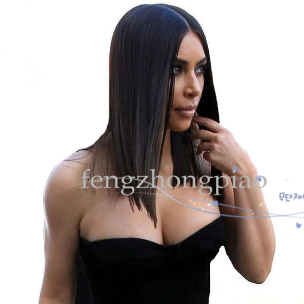 FZP Stars Style 14inch Short Straight WIGS Medium Part Black Wig For Black Women Fashion Wholesale