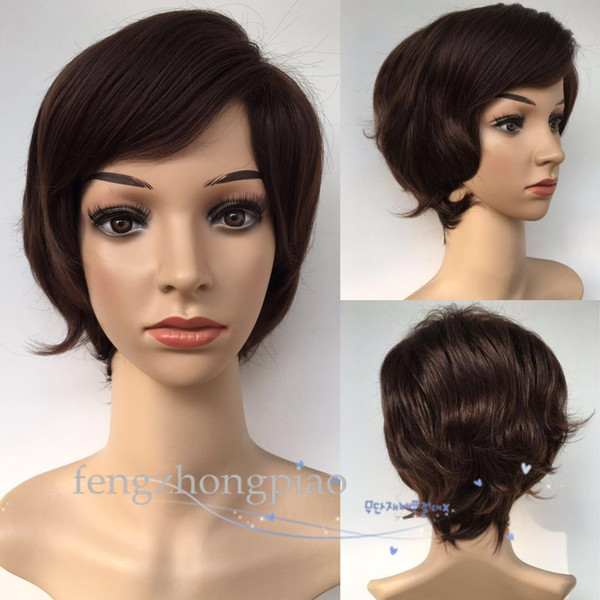 Fashion Rihanna Cool Pixie Cut Hairstyle Wigs Bestseller Wig Brown Straight Celebrity Hairstyle Charming Style Synthetic Cheap Hair Wig FZP