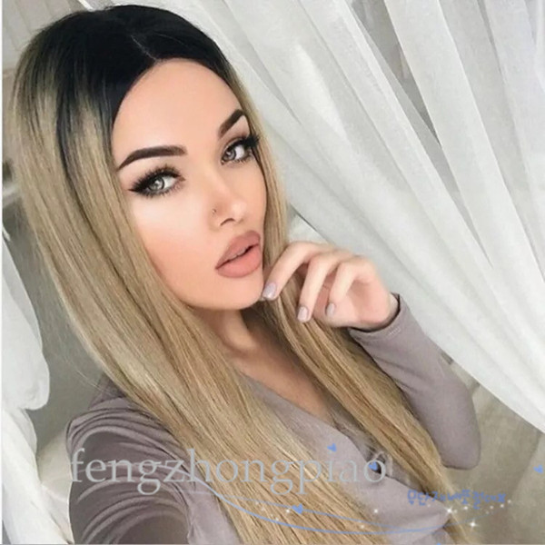 FZP Sexy Glueless Full Wigs Long Straight Wigs Brazilian Simulation Human Hair Ombre Blonde Synthetic Wigs For Black Women