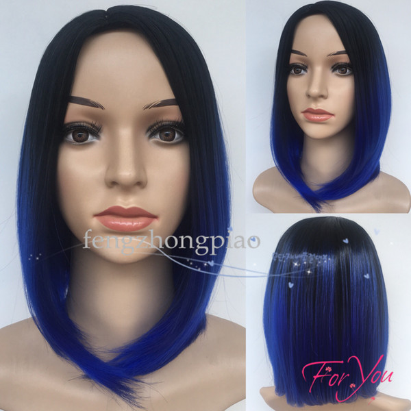 FZP Bob Wig 12inch Cosplay Ombre Blue Short Wigs For Women Synthetic Hair Wig Avalivable Simulation Human Hair Wig