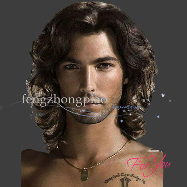 Feng Zhong Piao Men's Wigs 12 inch Short Hair Wig For Men Brown Short Wig for Men model handsome body Wavy Synthetic Wigs