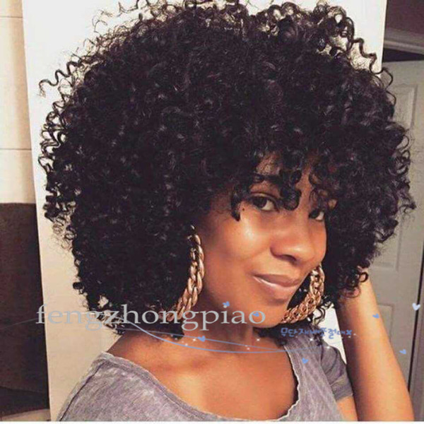 FZP Wholesale Black kinky curly wig Simulation Human hair Wig afro Kinky Curly full Wigs In Stock 