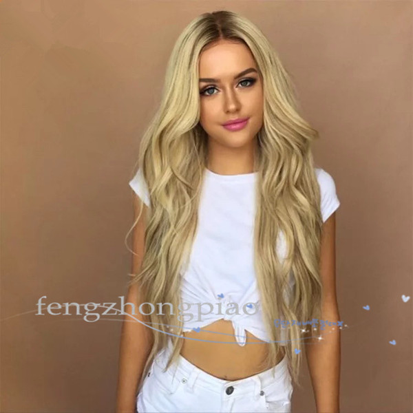 FZP Fashion Long Blonde Wave Wigs Simulation Human Hair Wigs Full Hair Loose Wave Brazilian Synthetic Like Human Wig For Black Women