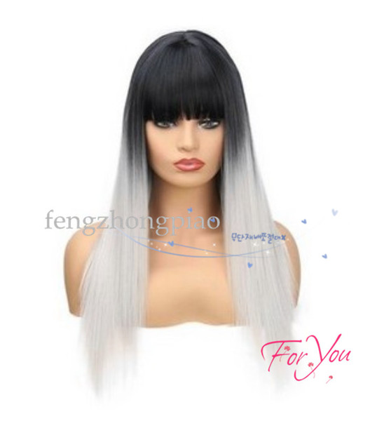 FZP 100% Brand Fashion Long BOB Wig Ombre Grey Charming wigs/Heat Resistant Synthetic Fiber Straight Wig /party Cosplay wigs