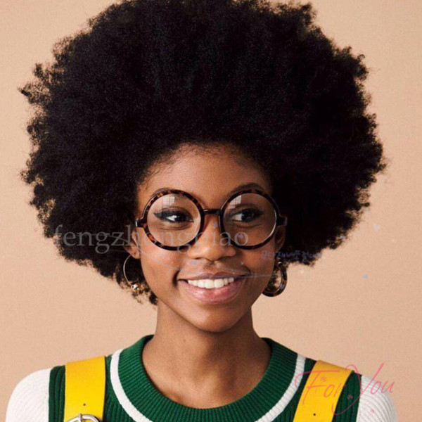 Feng zhong piao Bob Kinky Curly Wigs for Black Women Glueless None Lace Wig Simulation Human Hair Black Afro Full Wigs malaysia hair