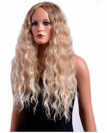 Xiu Zhi Mei 28 Inches Long Curly Wigs for Women Blonde Color American Afro Synthetic Hair Ombre Wig