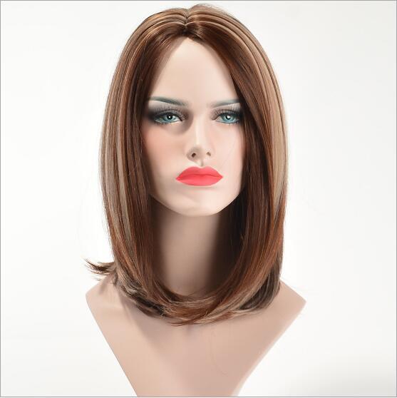 Xiu Zhi Mei Synthetic Straight Ombre Wigs for Women African American Heat Resistant Two Colors Medium Brown Wig