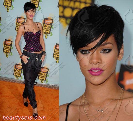 Xiu Zhi Mei Rihanna Style New Stylish 1B color Black Short Straight Africa American wigs Synthetic Ladys' Hair Wig/Wigs Full Wig Capless