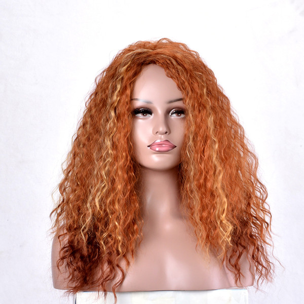 Xiu Zhi Mei Puffy Long Curly Wigs For Women Synthetic Natural Hair Bright Brown Wig With a little gold