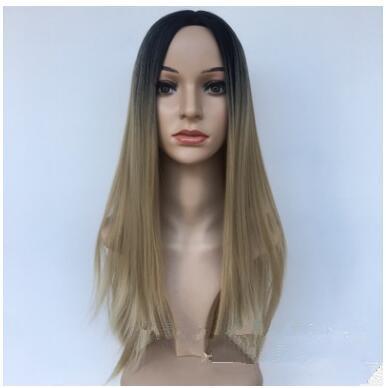 Xiu Zhi Mei High quality Ombre Bolden Color Long Straight Hair Two Tone Wig Heat Resistant Fiber Synthetic Wigs