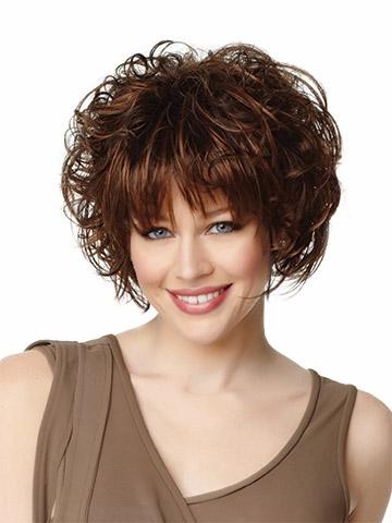 Xiu Zhi Mei 12inch Mix Reddish Brown Short Curly Wig For Women Heat Resistant Synthetic African American Wigs With Bangs