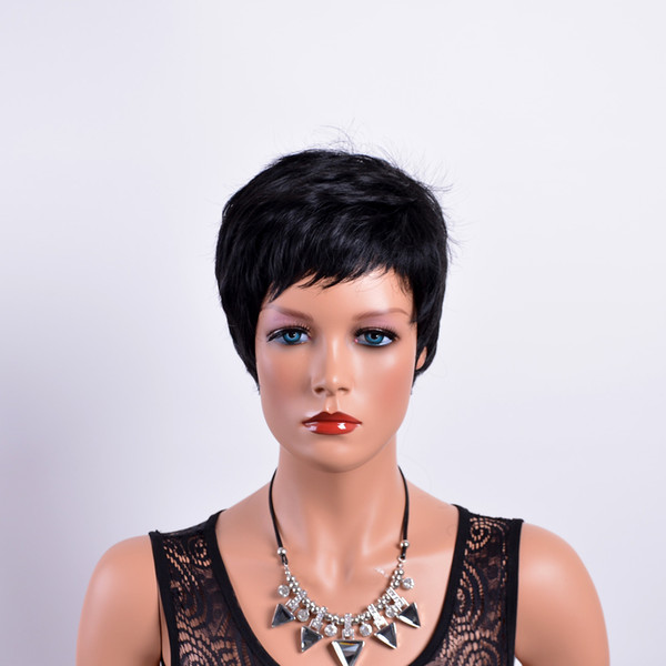 Xiu Zhi Mei 6 Inch Short Straight Wigs for Women Natual Black African American High Temperature Fiber Synthetic Hair Wig with Bangs