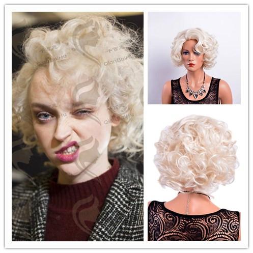 Xiu Zhi Mei Curly Short White Color Wigs American African Synthetic Ombre Wig for Elder Women High Temperature Fiber Free Hair Cap