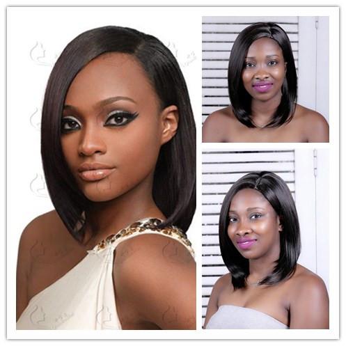 High Quality 35cm Heat Resistant Synthetic Straight Short Bob Wig For White Women U Part Natural African American Wigs