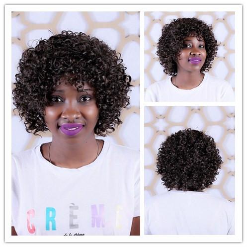 Xiu Zhi Mei 30cm Dark Brown Curly Wig For Black Women Heat Resistant Synthetic Short African American Hairstyles