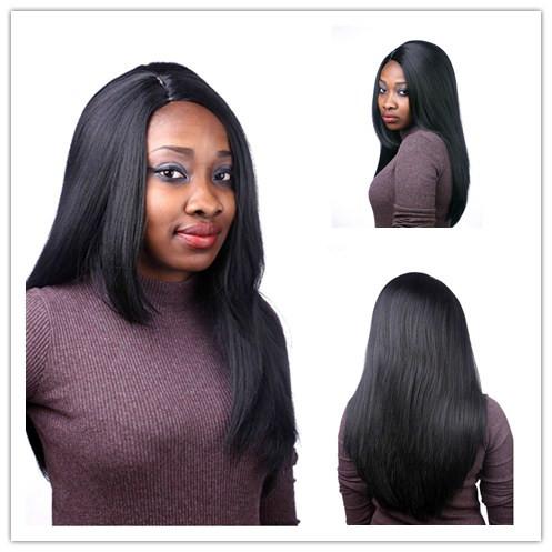 Xiu Zhi Mei 50cm U Part African American Long Straight Black Wig For Girl Heat Resistant Synthetic Women Wigs Natural Hair