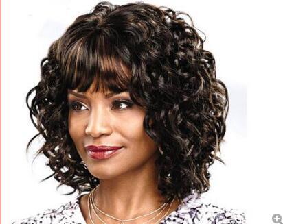 Xiu Zhi Mei Fashion BOB Short Celebrity Wig Afro Curly Dark Brown Hair African American Full Wigs Synthetic For Black Women