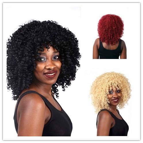 Xiu Zhi Mei Synthetic Afro Curly Wigs for Black Women African American Red Medium Black Blonde Wigs with Bangs Heat Resistant