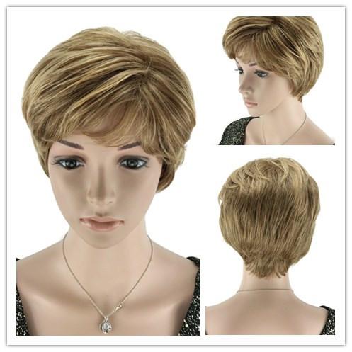 Xiu Zhi Mei 6inch Natural Highlights Short Blonde Wig Synthetic Afro Hair Straight Wigs For Black Women Free Shipping