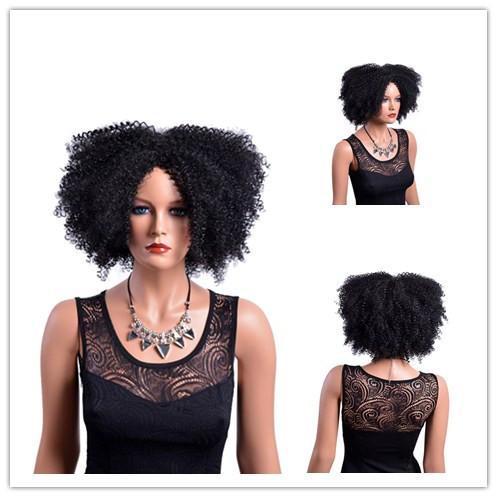 Natural Synthetic Curly Wigs for Black Women African American Medium Natural Full Afro Black Wigs Heat Resistant