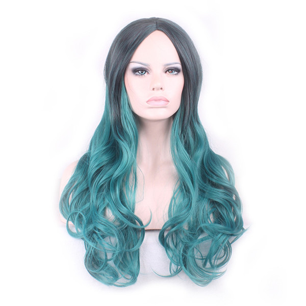 WoodFestival black ombre wig green synthetic wigs long wavy wig women natural cheap hair wigs 68cm