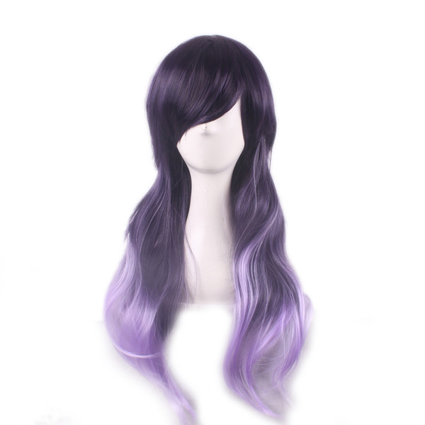 WoodFestival harajuku wig women long wavy hair wigs bangs ombre synthetic fiber wigs heat resistant purple gradient wig cosplay