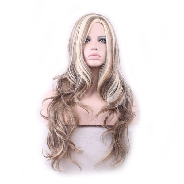 WoodFestival blonde long wavy wig brown ombre wig fashion women synthetic hair wigs heat fiber lolita 70 cm