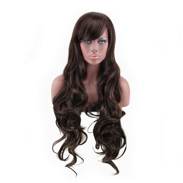 WoodFestival sexy womens brown wig long curly synthetic fiber wigs for black women deep wave hair wigs natural cheap hair wig 85cm