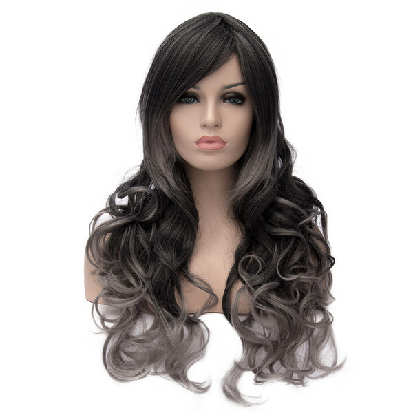 WoodFestival grey black ombre wig wavy high quality long wigs heat resistant synthetic fiber wigs for women natural curlyhair wigs 68cm