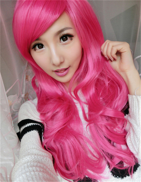 WoodFestival cosplay wig long rose red wig girls big wave wigs for womens heat resistant party curly synthetic wigs