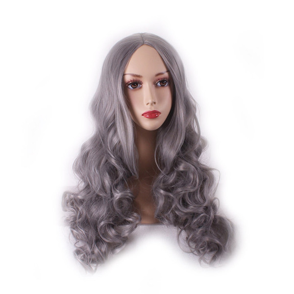 WoodFestival women grey wig long curly wigs fiber synthetic lolita wig ladies natural cheap hair wigs charming costume