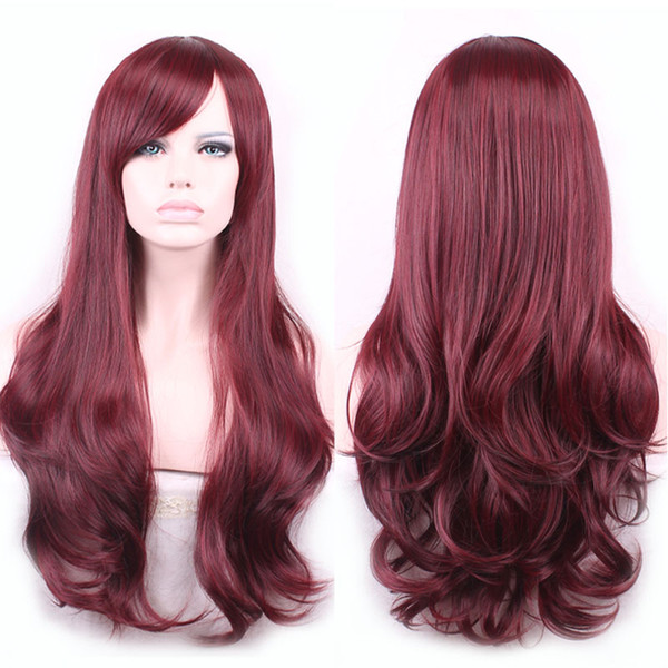 WoodFestival lolita wave hair heat resistant synthetic wig bangs natural burgundy wigs for women african americans