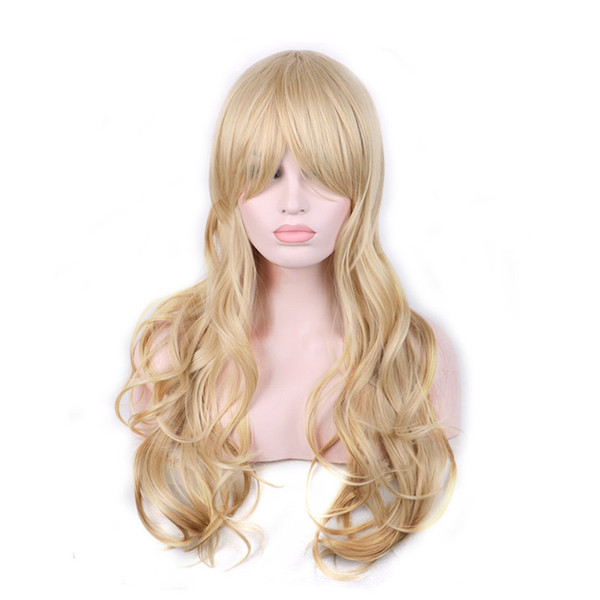 WoodFestival long blonde curly wigs natural cheap hair wig blond fiber synthetic wigs with bangs good quality