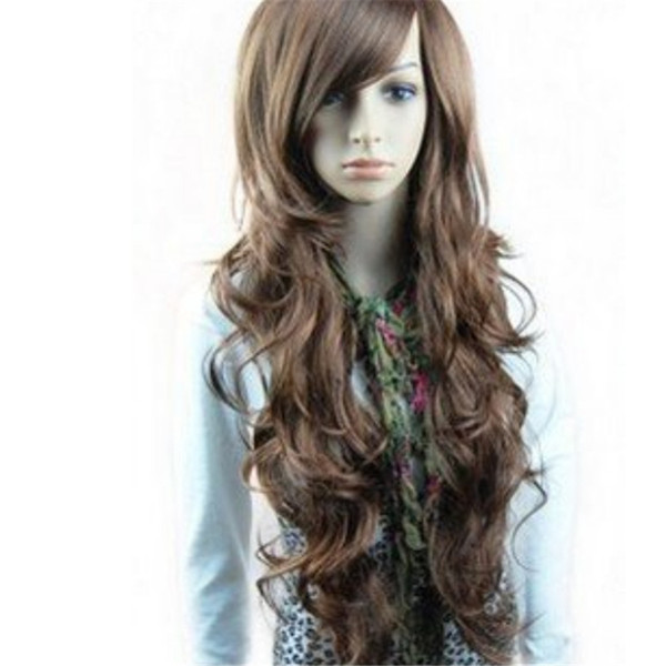 WoodFestival sexy womens girls fashion fiber synthetic hair wigs long curly big wave full wigs 26 inches