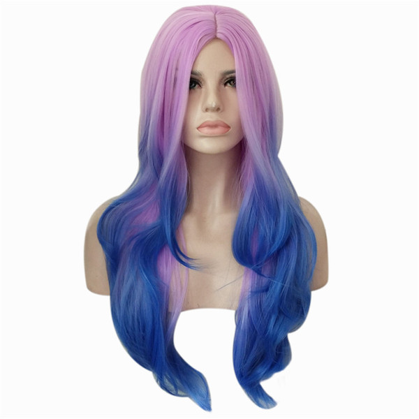 WoodFestival pink blue ombre hair women synthetic heat resistant fiber wig long multicolor wig cosplay girl