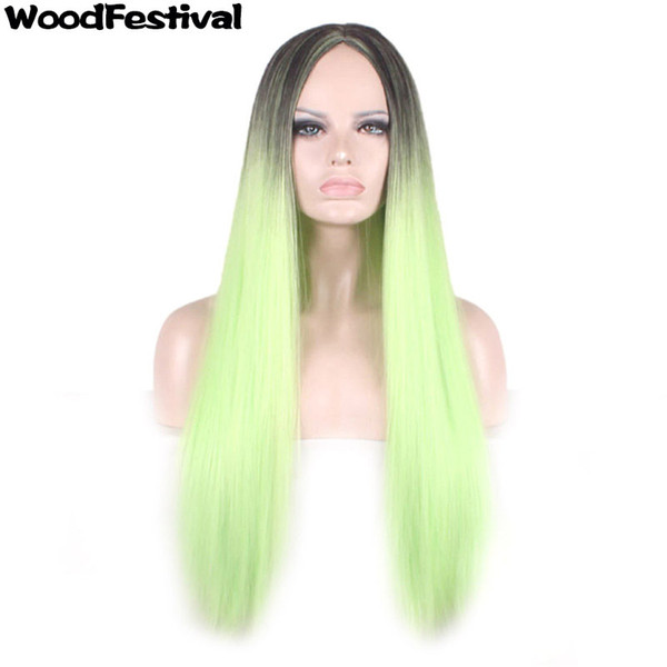 WoodFestival black green gradient wig cosplay long straight wig european heat resistant synthetic fiber hair wigs ombre wigs for women