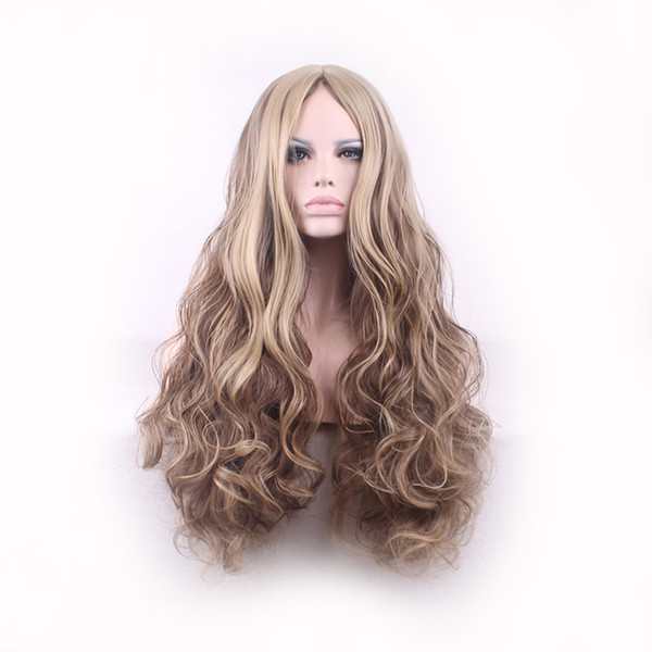 WoodFestival long wavy hair wigs synthetic curly ombre blonde flax color fiber hair women heat resistant wig good quality 75cm