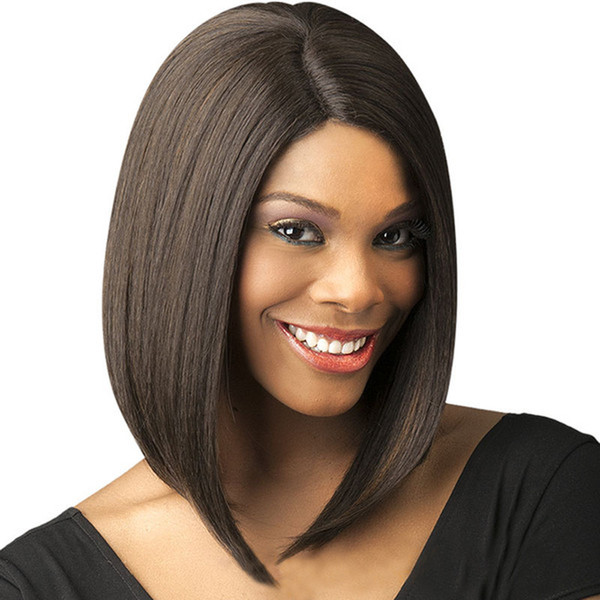 WoodFestival women medium length wig black straight synthetic hair wigs heat resistant fiber wig high quality