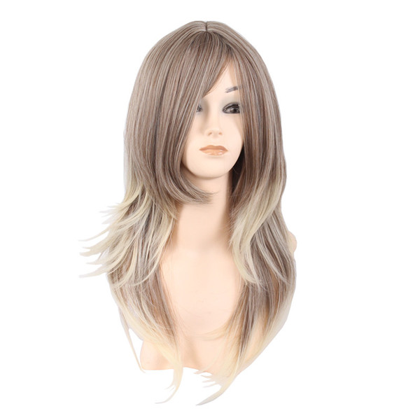 WoodFestival women long straight wig brown black blonde mixed color hair wigs heat resistant synthetic fiber wigs