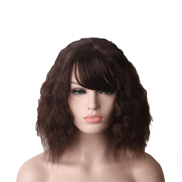 WoodFestival short dark brown women's wigs with Bangs heat resistant synthetic kinky curly wigs for women African American