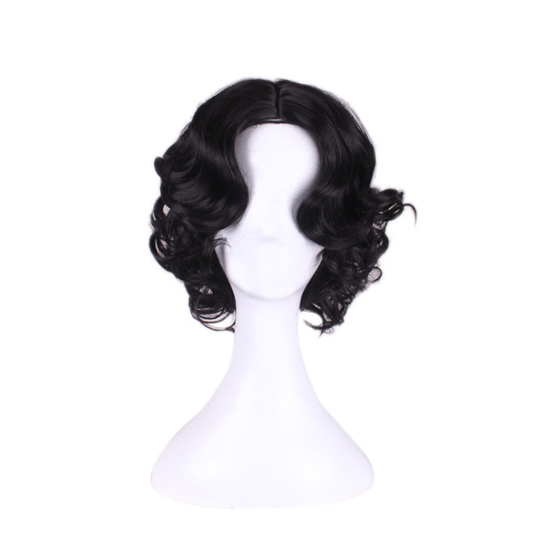 WoodFestival Snow White Princess Cosplay Wig Full Curly Wave Black Short Hair Wigs Synthetic Fiber Wigs Anime