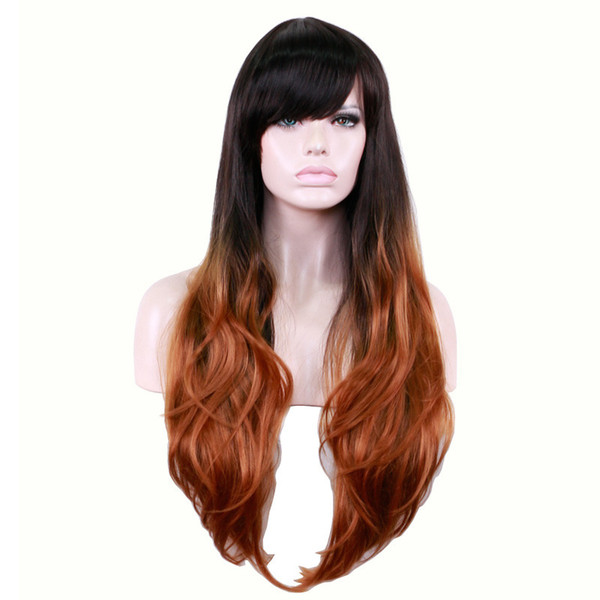 WoodFestival gradient color black to brown ombre wig 70 cm long wigs wavy synthetic hair wigs heat resistant women wig