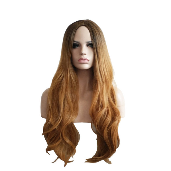 WoodFestival heat resistant fiber wigs ombre brown curly synthetic wig long wavy women wig harajuku 75cm