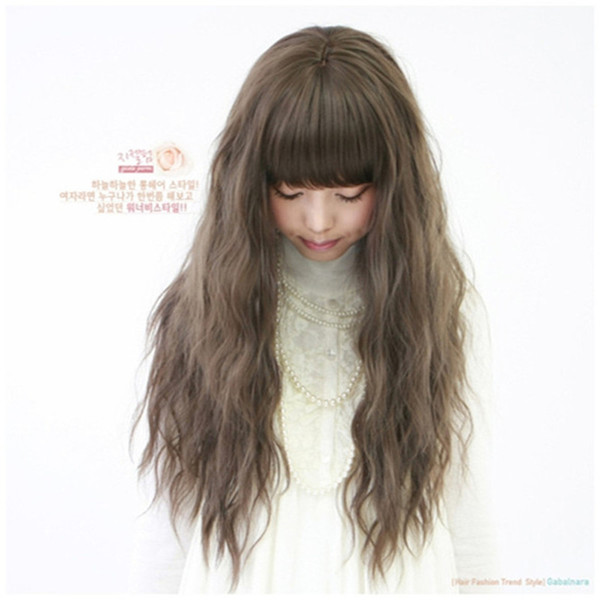 WoodFestival Qi bangs fluffy long wig cosplay wigs black dark brown light brown Flax yellow synthetic wig