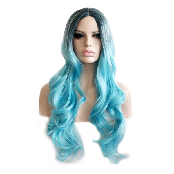 WoodFestival african american wig women long wavy synthetic hair wigs heat resistant fiber wig blue black ombre cosplay