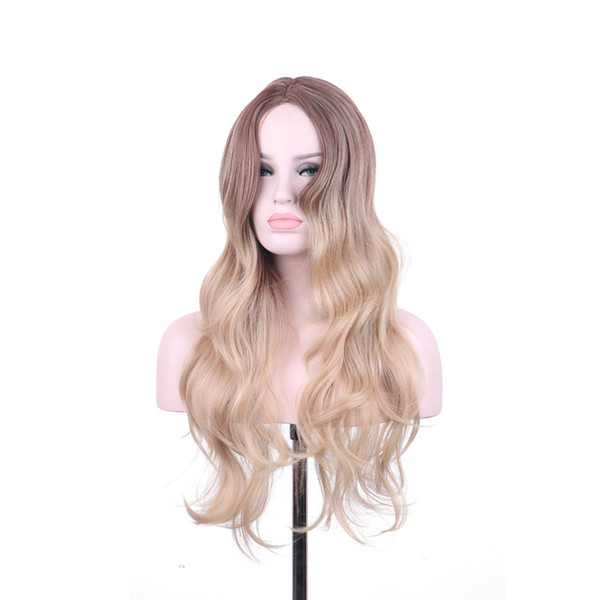 WoodFestival wigs for women long wave hair wig synthetic heat resistant ombre blonde wig mixed color fashion