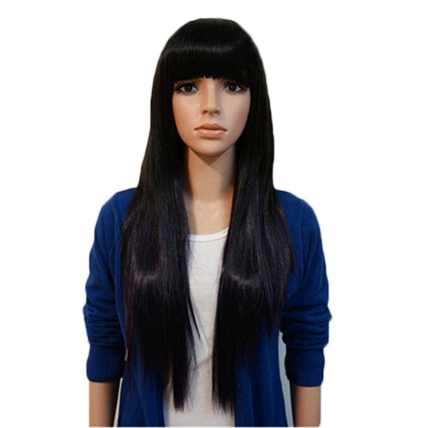 WoodFestival long straight wig women natural cheap hair wigs long black wigs with bangs light brown dark brown 70 cm